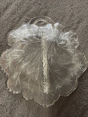 Vintage Indiana Glass Clear  Leaf Tree Pattern Divided Plate| Serving Tray | 10"